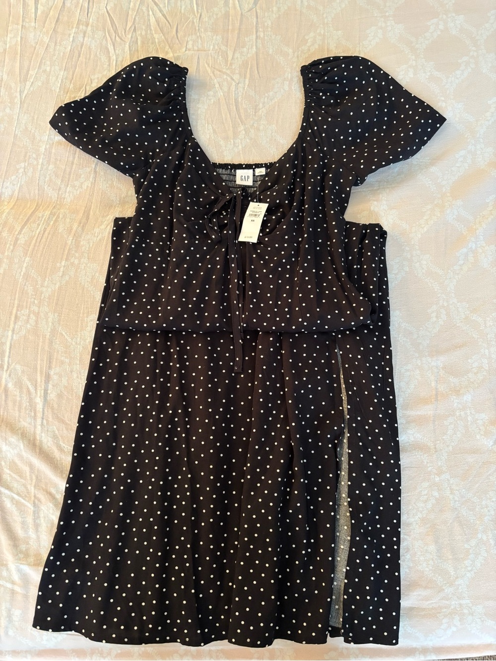 French girl GAP NWT Black and White Polka Dot Tie-Front Dress